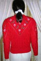LANAMODEN Salzburg Austria  Red Embroidered New Wool Cardigan S  