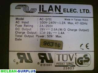 ILAN AC D01 POWER SUPPLY/CHARGER 50W 12V 19V 1.4A  