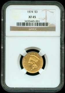 1874 P~NGC~XF45~ONLY 41,800 MINTED~LOOKS AU~  