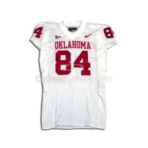  White No. 84 Game Used Oklahoma Nike Football Jersey 