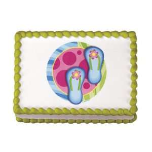 Edible Flip Flops Luau Cake Decal (1 pc):  Grocery 