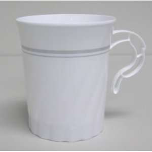  Masterpiece Plastic 8oz Coffee Cups, White w/Silver Rim 8 