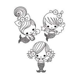   Unmounted Rubber Stamp 3 Little Mermaids Under The Sea