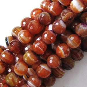  8mm faceted brown stripe agate round beads 8 strand