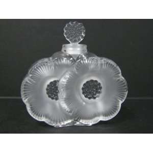 Clear And Frosted Crystal Deux Fleurs Signed Lalique Perfume Bottle.