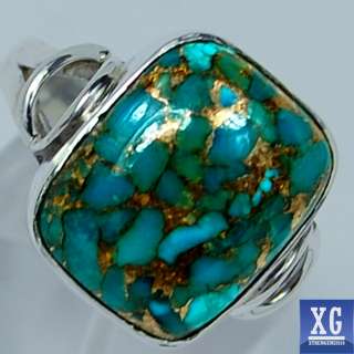 SR29850 COPPER BLUE ARIZONA TURQUOISE 925 STERLING SILVER RING JEWELRY 
