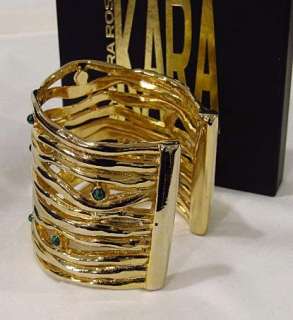 New Kara Ross $250 Wave Cuff Wide Bracelet Stones 18k Gold Plated Gift 