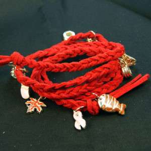 Red Velvet Rope Braid Leather Charm Pendant Bracelet FS  