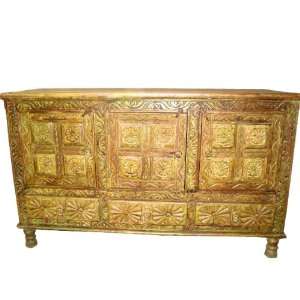  Chakra Carved Rustic Furniture Wooden Sideboard India 