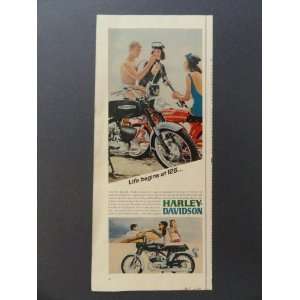 Harley Davidson,1967 Life. print advertisement (boy/2 gorls beach 