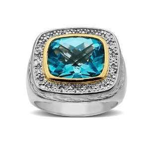   Blue Topaz Ring in Sterling Silver and 14K Gold with Diamonds: Jewelry
