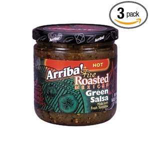 Arriba Fire Roasted Green Salsa, Hot, 16 Ounce Jars (Pack of 3)