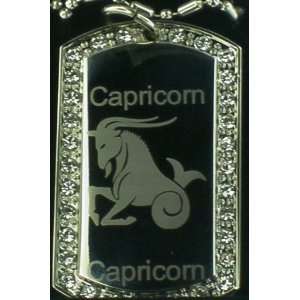  CAPRICORN zodiac horoscope star CZ Dog Tag Necklace 