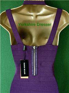 New KAREN MILLEN Purple Stretch BANDAGE Wiggle BodyCon Dress Uk 8 10 