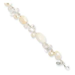   Pearl Rock Quartz White Jade Bracelet 8 In   Lobster Claw   JewelryWeb