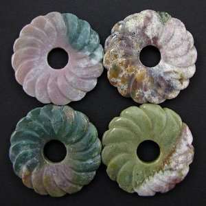  49mm Indian agate carved donut pendant bead
