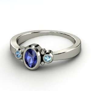  Kira Ring, Oval Sapphire 14K White Gold Ring with Blue 