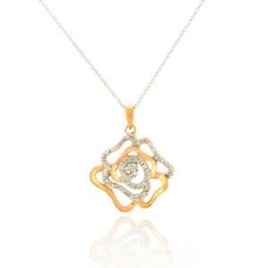   10k Solid White/rose Gold Diamond Flower Pendant+chain Jewelry