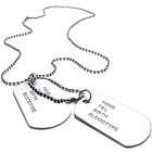 Mens Silver Tone Army Style Cool 2 Name Dog Tag Pendant Necklace 