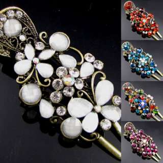   FREE SHIPPING, 1 antiqued rhinestone crystal butterfly hair clamp cli
