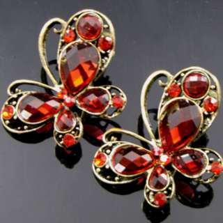   FREE SHIPPING 2 antiqued rhinestone crystal butterfly hair clamp clip