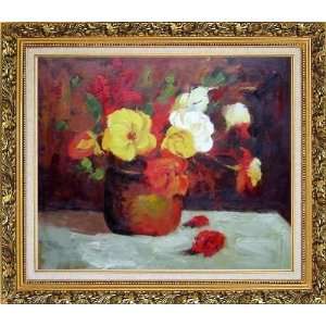  Red, Yellow and White Hibiscus in Flowerpot on Table Oil 