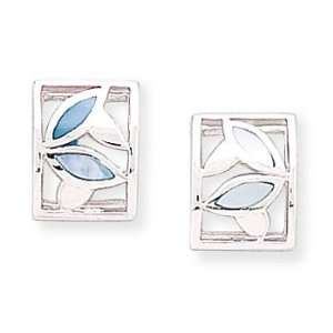  Inlay Blue Mother of Pearl Leaf Design Earrings: Jewelry