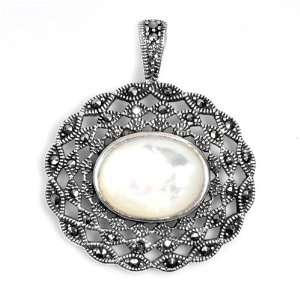  Sterling Silver & Mother of Pearl Inlay Ornate Design 