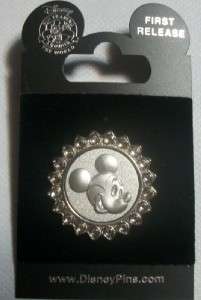 Disney Mickey head in a silver circle jeweled pin  