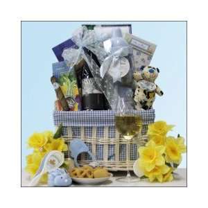  First Love White BlendWine Gift Basket for a Boy Baby