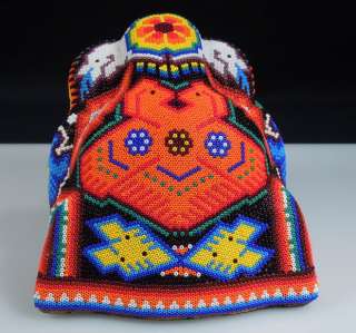 Mexican Folk Art Beaded JAGUAR Head   Huichol Tribe  