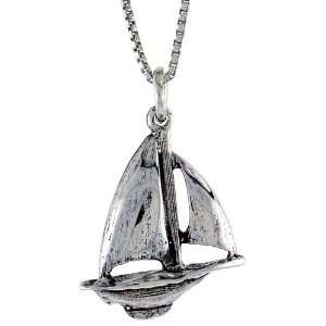    Sterling Silver Sailboat Pendant, 5/8 in. (16.6 mm) Long. Jewelry