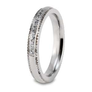  Polished Milgrained CZ Stainless Steel Ring (4mm)   Size 6 
