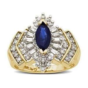  Sapphire and 1/2 Carat Diamond Ring in 14K Gold: Jewelry