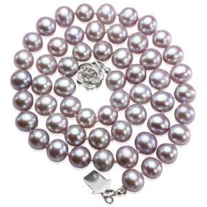 Lavender 6 7mm AAA Cultured Pearl Strand Princess Necklace w. Platinum 