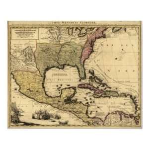 1710 Map of Mexico, Caribbean and North America Poster  