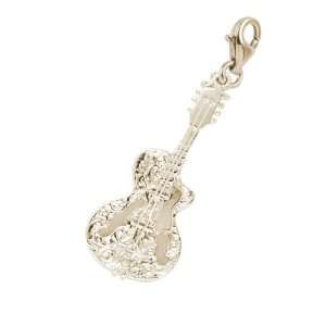   Guitar with Strings Charm with Lobster Clasp, Gold Plated Silver