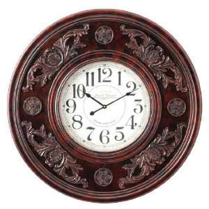    Wall Clock with Floral Carved Details in Aged Merlot Finish Beauty