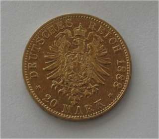PRUSSIA 20 MARK GOLD COIN FRIEDRICH III RARE 1888, XF  