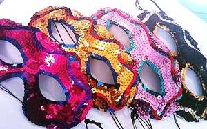   SILVER RED Sequin Stretch Costume Masquerade Mardi Gras Mask  