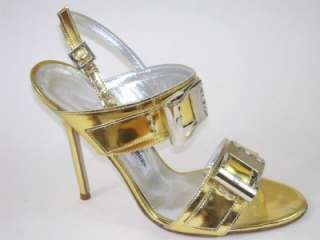 MANOLO BLAHNIK Buckle Detail Gold Heels Shoes 36.5 NIB  