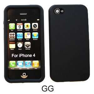  HARD SOFT BUMPER CASE FOR APPLE IPHONE 4 BLACK SKIN WITH 