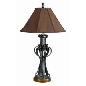  Wrought Iron Stained Wood Table Lamp