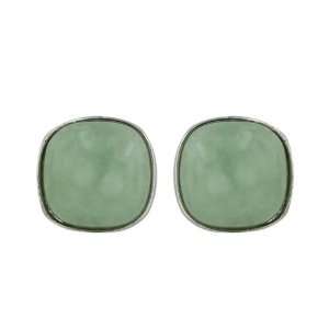   Square Puffed Green Jade Post Earrings: Silver Empire Jewelry: Jewelry
