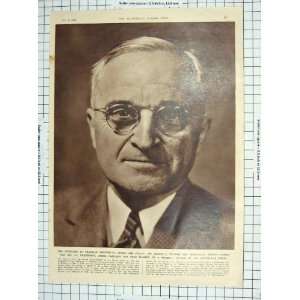  1948 Portrait Harry Truman America President Sulgrave 