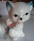 Japan Cat Kitty Licking Paw Statue Bow 3