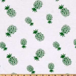 58 Wide Cotton Jersey Knit Tossed Pineapples Green/White Fabric 