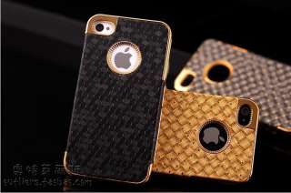 Black Luxury Metal Aluminum Leather Hard Skin Case Cover for iphone 4G 