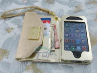 New Hot Gold Luxury Leather Card Bag Wallet Case Cover for iphone 4/4S 