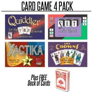  4 Pack of Set, Quiddler, Five Crowns, and Xactica with 